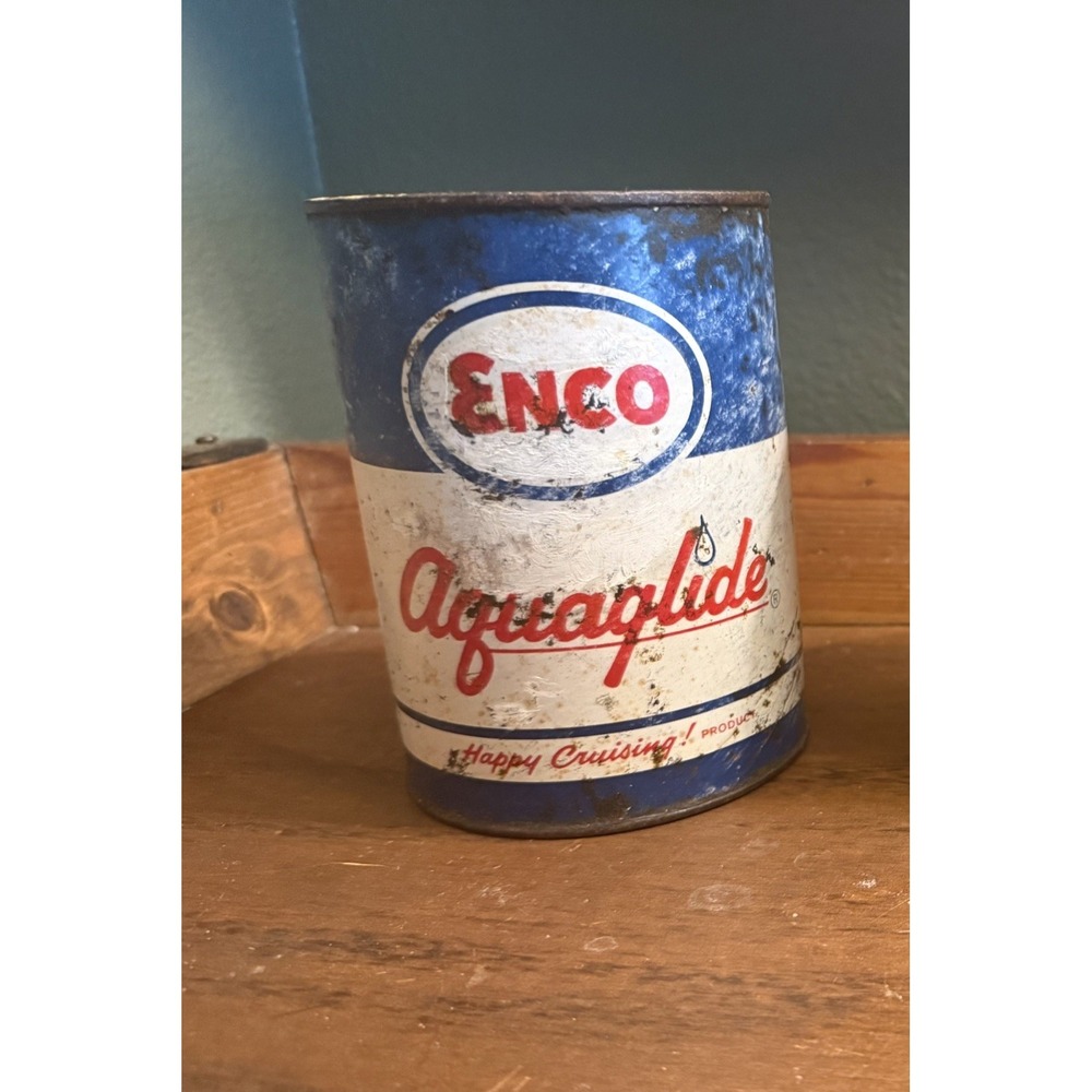 Vintage ENCO Aquaglide Quart Oil Can Petroliana Gas Oil Advertising Empty